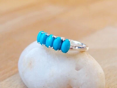 Anillo Arizona Bella Durmiente Turquesa 5 Piedras Plata de Ley 925 Talla L Foto 1 de 4