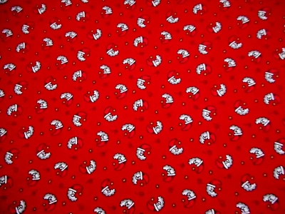 Christmas Fabric By Yard Moon Shaped Santa Gold Stars on Red Cotton #20 Vtg #C - Image 1 of 2