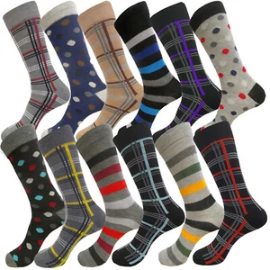 12 PK MULTI PATTERN COTTON MULTICOLOR FIRST QUALITY MEN'S DRESS SOCKS 10-13 - Picture 1 of 11