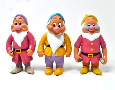 3 件老式迪士尼白雪公主七个小矮人乙烯基塑料人偶(不完整套装)。 — 第 1/4 张图片