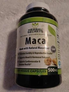 Herbal Secrets Maca Root Capsules - 500 Mg - 250 ct Veggie Capsules - EXP 5/26 - Picture 1 of 2