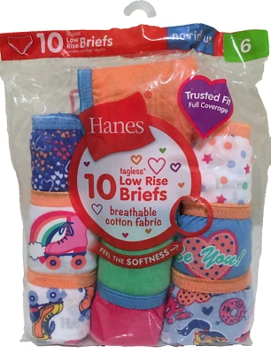 Hanes 10 Pack Girls Low Rise Briefs Size 6 Cotton Underwear - Image 1 of 3