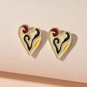Designer Jewelry Multicoloured Enamel Geometric Pattern Heart Stud Gift Earrings - Picture 1 of 4
