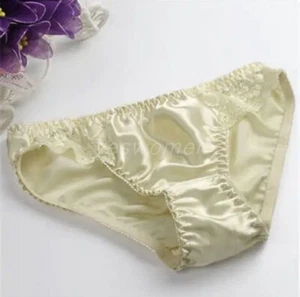 2 pcs 100% Silk Thongs Satin Bikini Briefs Underwear Smooth Panties Lace Knicker - Picture 1 of 28