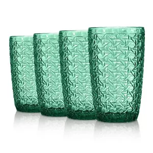 Green Vintage Drinking Glassescolored Juice Glass Cupsembossed Textured Romantic - Picture 1 of 12
