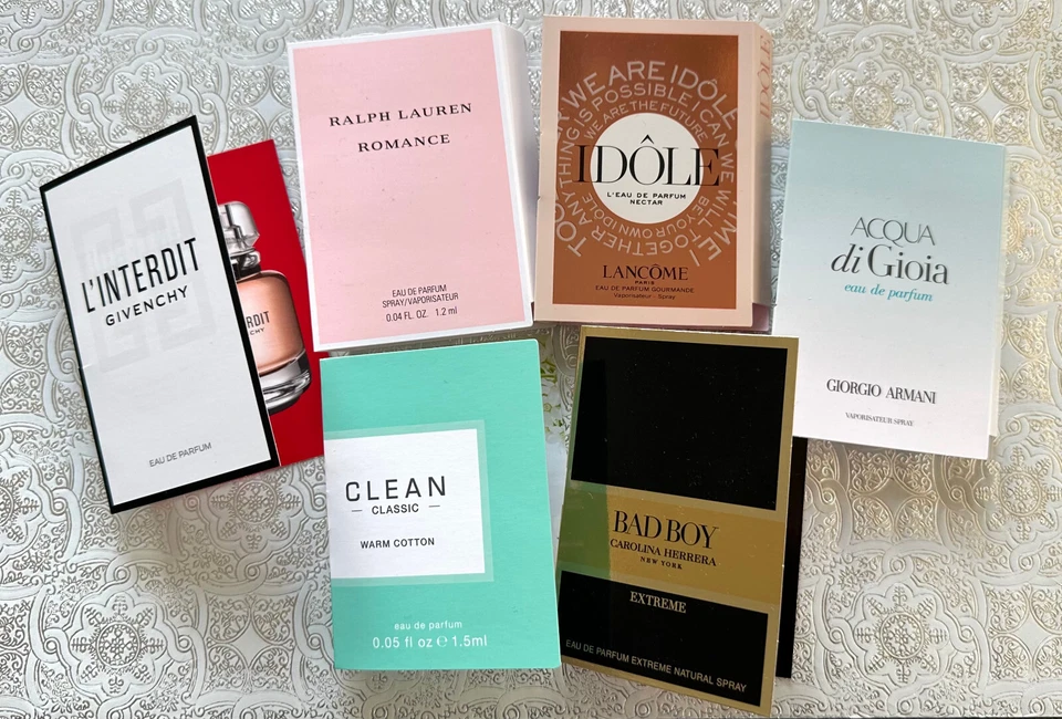 6 MUESTRAS DE PERFUME HERRERA CLEAN LANCOME GIVECHY RALPH LAUREN ARMANI CUERPO MALO ++ Foto 1 de 2