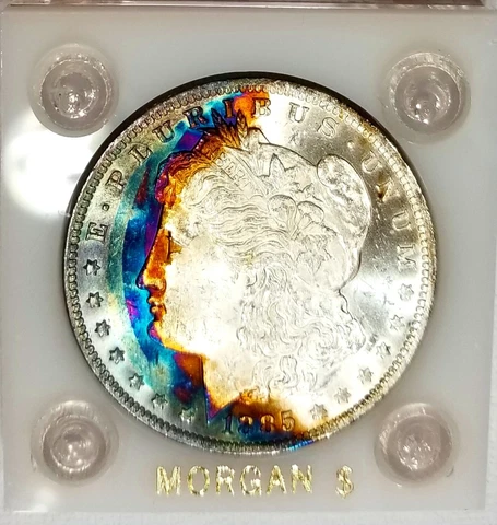 1885-O Morgan Dollar Bright Rainbow Toned Ch Gem BU BEAST ! Cover