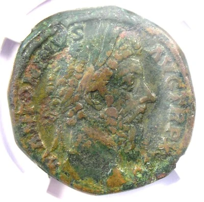 Marcus Aurelius AE Sestertius Copper Roman Coin 139-161 AD - Certified NGC VF - Image 1 of 4