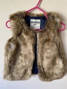 Oshkosh B'Gosh Girls Faux Fur Vest Size 2T Brown Open Front Lined Baby Girls - Picture 1 of 6