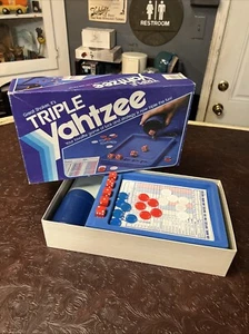 Triple Yahtzee Game Milton Bradley 1991 Vintage Dice Game Red Dice Flocked Tray - Picture 1 of 14