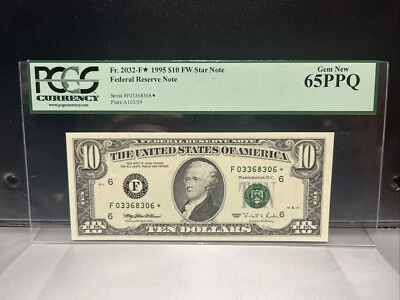 FR. 2031-F* 1995 $10 *STAR* FEDERAL RESERVE NOTE ATLANTA, GA PCGS GEM UNC-65PPQ - Image 1 of 2