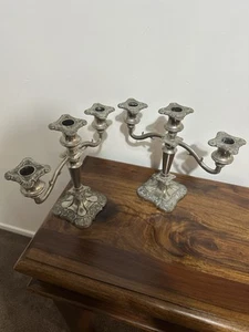 Candelabra Set Of Two 3 Candles Silver plated Table Candles Mid Century - Picture 1 of 11