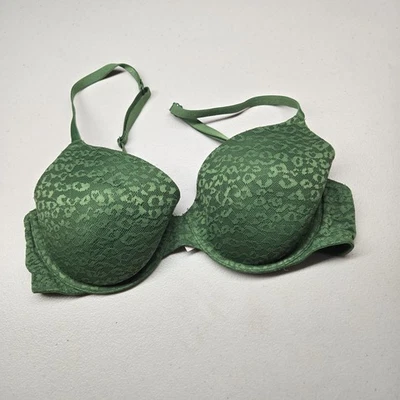 Victoria's Secret ROSA Mujer Sujetador 36D Verde Estampado Animal Usar en Todas Partes Camiseta Foto 1 de 4