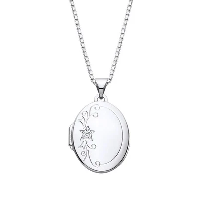 925 Пробы овальный со звездой бриллиант фото медальон подвеска и цепочка ожерелье - Изображение 1 из 4
