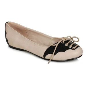 Cream Nude Black Bats Ballet Flats Pinup Rockabilly Halloween Goth Womans Shoes - Picture 1 of 6