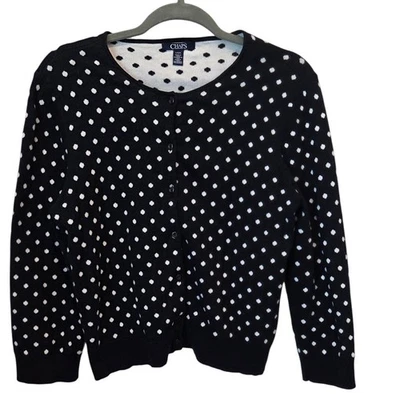 CHAPS Women's Black White Polka Dot Cardigan Sweater Button Front Size L - Image 1 of 4