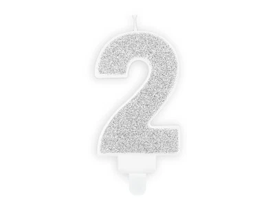 CANDELA numero 2 Argento GLITTER per torta - candelina in cera numerale per dolc - Immagine 1 di 2