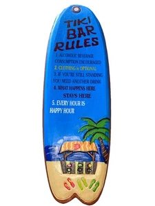 "24"" TIKI BAR REGLAS MADERA TALLADA A MANO COLGANTE LETRERO ARTE DE PARED TIKI" - Imagen 1 de 3