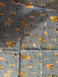 VIP Cranton Print Works Cotton Farm Animal Cows Pig Chicken Blue Plaid 29"x42" - Picture 1 of 3