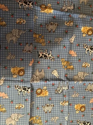 VIP Cranton Print Works Cotton Farm Animal Cows Pig Chicken Blue Plaid 29"x42" - Image 1 of 3