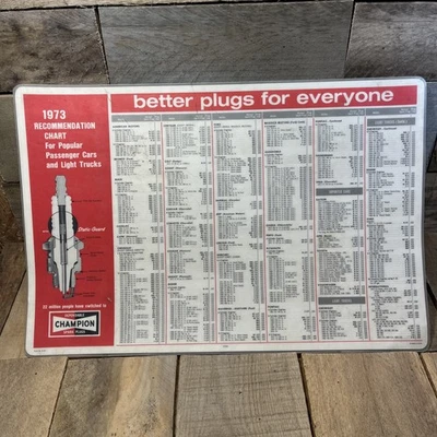 Vintage 1973 CHAMPION spark plug chart 20x13 laminated Cars Light Trucks Marine - Image 1 of 4