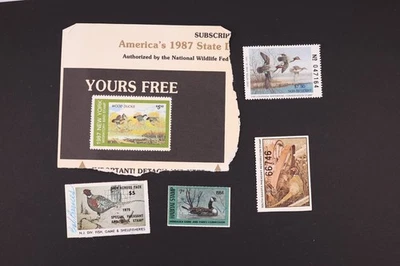 DUCK BIRD HABITAT HUNTING LICENSE STATE STAMPS LOT OF 5 REVENUE - Image 1 of 2
