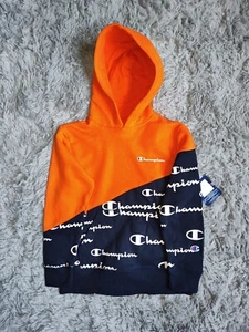 NWT CHAMPION Big Boys Colorblocked Fleece Hoodie, Blue/Orange, Sizes: S-XL - Picture 1 of 5