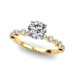 2.20Ct IGI Certified Lab Grown Round Cut Engagement Ring 14K Yellow Gold Diamond - Picture 1 of 4