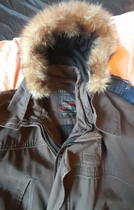 STYL. GEFÜTT. ESPRIT PARKA MIT FELLKAPUZE- BRAUN-OLIV-GRÖSS M-L- SEHR GUT ERH. - Bild 1 von 5