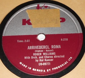 Kapp K-210 Roger Williams Arrivederci, Roma / The Sentimental Touch 78 RPM E E - Foto 1 di 2