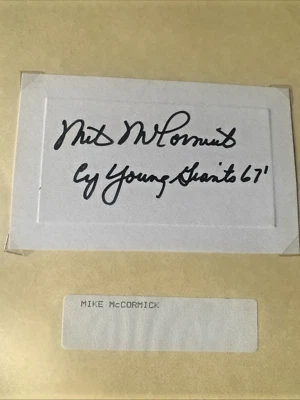 (2) MIKE MCCORMICK SAN FRANCISCO GIANTS CY YOUNG SIGNED AUTOGRAPHED INDEX CARDS - Image 1 of 2