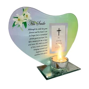HIS SMILE glass memorial candle holder and photo frame - Picture 1 of 7