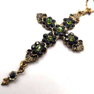 Michal Negrin NEW Cross Necklace Swarovski crystals black green