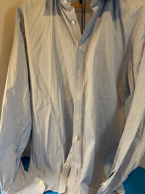 Camisa de Vestir Thomas ROSA Manga Larga Calce Ajustado Azul Rayas Talla 17 Foto 1 de 4