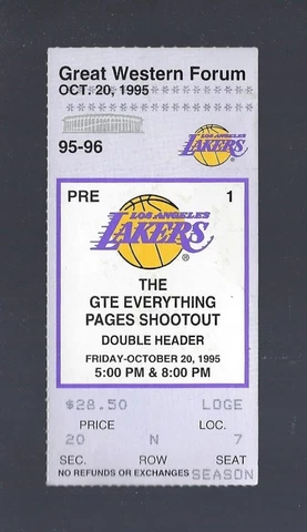KEVIN GARNETT ROOKIE - TIMBERWOLVES @ LOS ANGELES LAKERS 1995 NBA TICKET STUB Cover