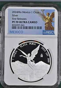 Moneda de plata 2024 México Libertad Proof 1 oz .999 - NGC PF70 primeros lanzamientos - Imagen 1 de 3