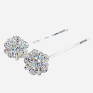 USA Flower Bobby Pin Clip Rhinestone Crystal Hairpin Jeweled Elegant Silver 12 - Picture 1 of 5