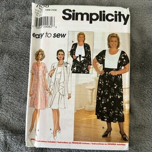 Simplicity Pattern 7558 Sz 18W-24W Misses Midi Dress Jacket EASY 90s Y2K - Picture 1 of 6