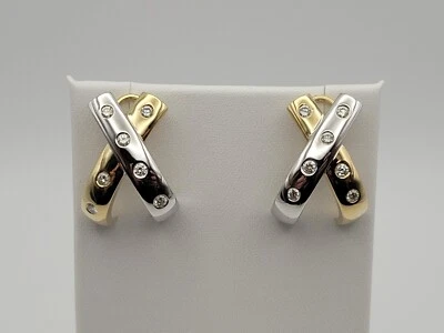 14k Round Natural Flush-Set Diamonds 0.70ctw Multi-Tone Gold 13.8 grams Earrings - Image 1 of 4
