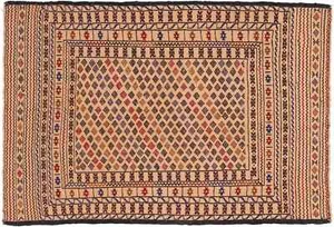 Afghan Kelim Gol Barjasta Teppich 120x180 Handgewebt Gold Geometrisch p - Picture 1 of 9