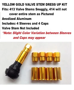 4-Set TR413 VALVE STEM DRESS UP KIT-Anodized Aluminum Alloy Caps/Sleeves-GOLD - Picture 1 of 6