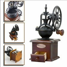 Vintage Manual Mill Bean Machine Coffee Grinder Retro Wood Hand Wheel