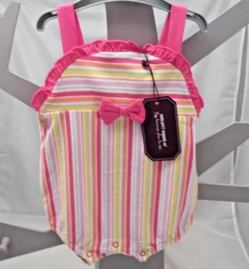 Sergent Major combishort à brides rose rayé multicolore noeud bébé 9 mois - Picture 1 of 3