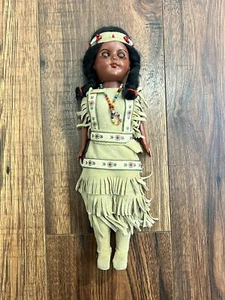 Vintage Native American Indian Sleepy Eye Doll Plastic W/ Leather Clothes Beads - Picture 1 of 8