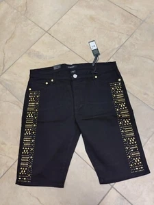 M. Society Men Streetwear Black w/ Gold Studs Twill Short Size 42 Fashion Mens - Picture 1 of 6