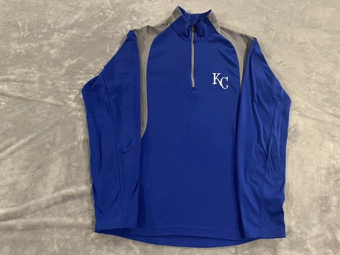 Kansas City Royals Jacket Mens Medium Blue Gray Quarter Zip Baseball Active Cover