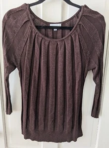 Joseph A. Sweater Stretchy Metallic Bronze Brown qu'est-ce que c'est Silk-Feel - Picture 1 of 7