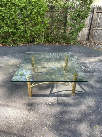 Mastercraft Hollywood Regency Faux Bamboo Brass 40” Square Glass Coffee Table Cover