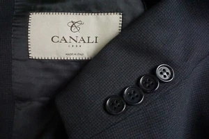 Canali 1934 Actual Azul Negro Houndstooth Lana 2 PC Chaqueta Pantalones Sz 44R - Imagen 1 de 12