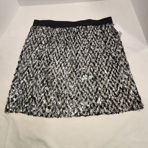 Romeo Juliet Couture Silver and Black Sequin Mini Skirt Size Large NWT Hip-Hop - Picture 1 of 8
